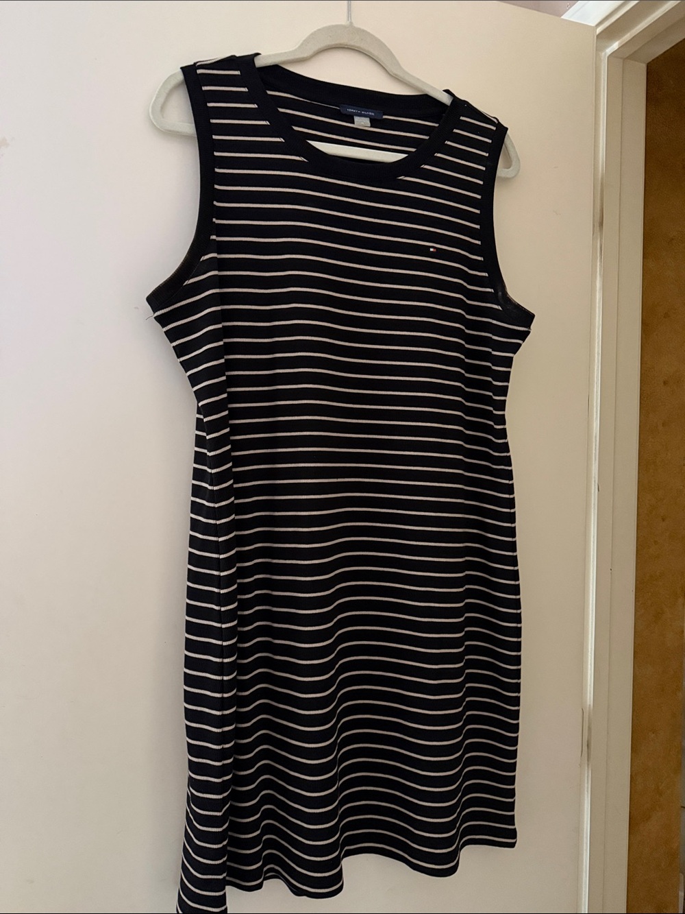 Sleeveless Black and White Striped Knit Dress